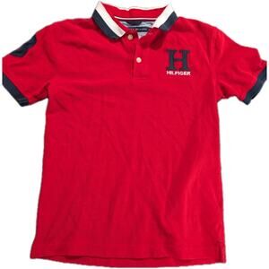 Tommy Hilfiger Boys Polo Pique Shirt Size Medium 12 Red Preppy H Logo Number 8